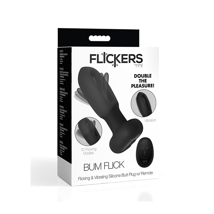 Inmi Bum Flick Flicking & Vibrating Silicone Butt Plug w/Remote - Black